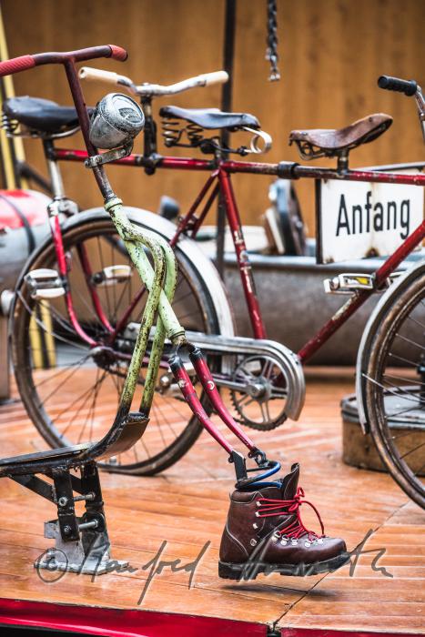 building up a merry-go-around made of recycling parts