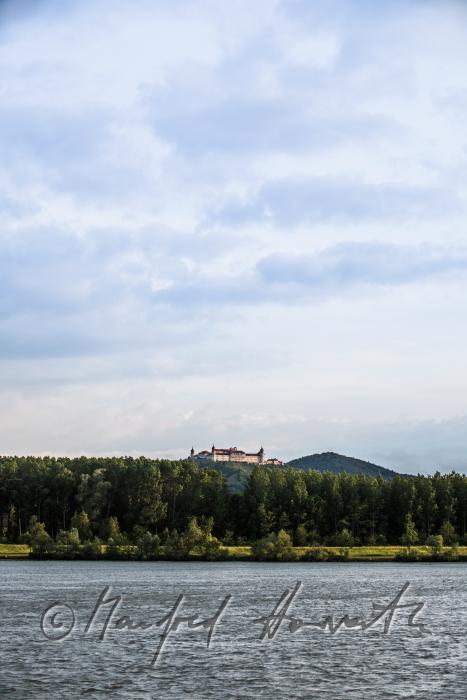Monastery Goettweig on the hill and rivershore