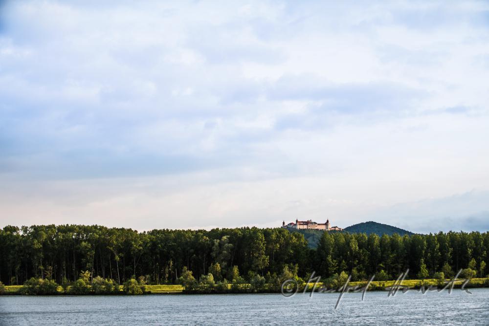 Monastery Goettweig on the hill and rivershore