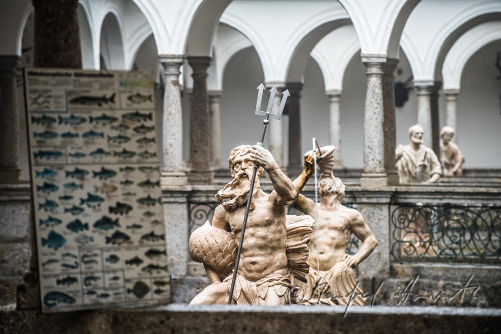baroque statue of Neptun at the fish tank