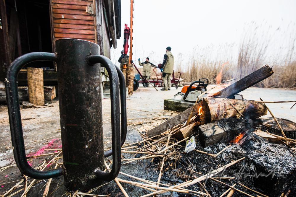 workers battering of pickets for a pontoon