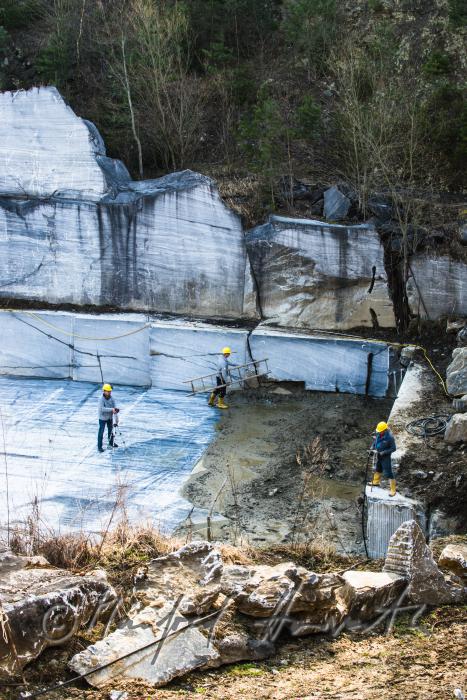 stonemason works in the marble quarry