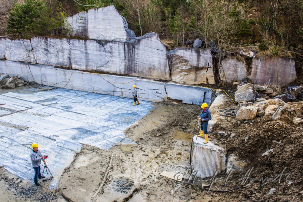 stonemason works in the marble quarry